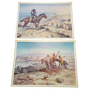 Charles M. Russell Art Prints Cattle Drive + Wagons Westward Vintage LI505